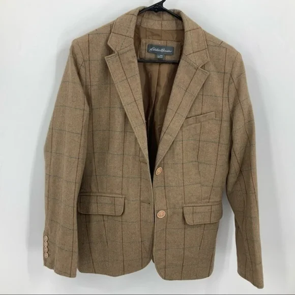 Eddie Bauer wool blend herringbone check double button lined blazer jack… - Picture 9 of 16